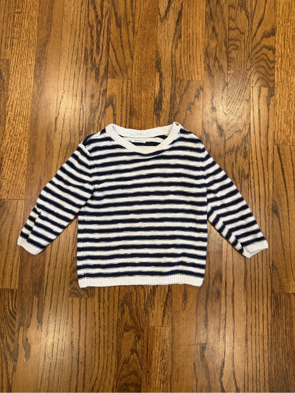 Bout’chou Girl’s Navy and White Striped Knit Long-Sleeve Top